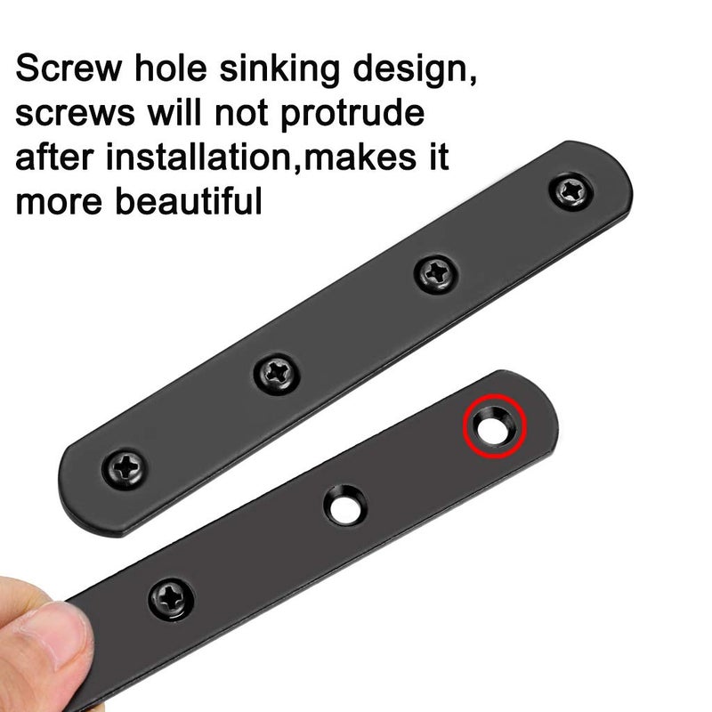 Sumnacon 8 Pcs Stainless Steel Flat Plates - 5 Inch Heavy Duty Mending Plate Straight Corner Brace Brackets Connector Furniture Repair Fixing Joint with Screws, Black - Image 2